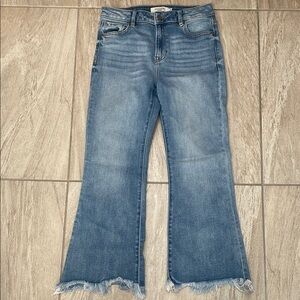 Light Blue Flare Jeans with Vintage Wash